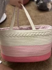 Pink Rope Diaper Caddy Basket Organizer for Baby Girl Nursery Essentials