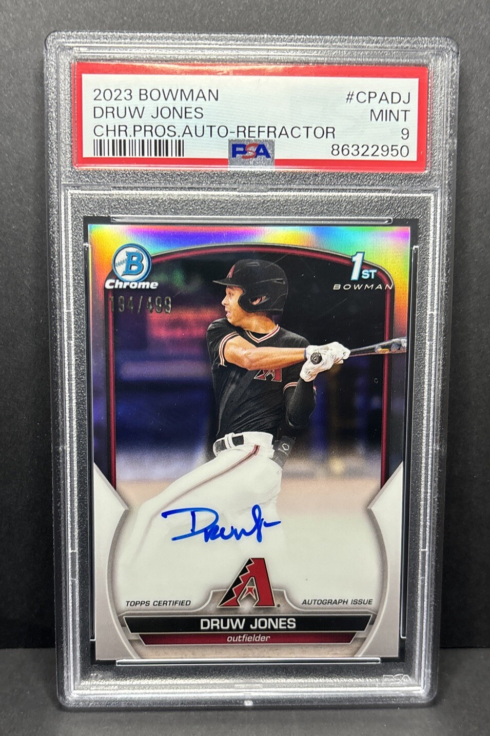 DRUW JONES 2023 Bowman Chrome CPADJ 1st Rookie Auto Refractor /499 PSA 9