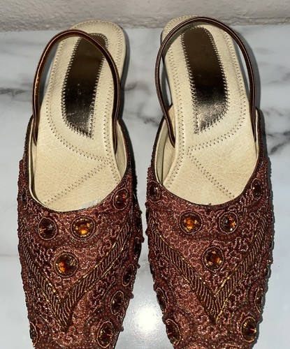 Womens Jeweled Embelleshed Kitten Heel Mule w/Heel Strap Size 7 Burnt Orange - Picture 4 of 9