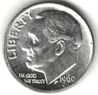 1960 ROOSEVELT DIME in BRILLIANT UNCIRCULATED CONDITION stk R-34