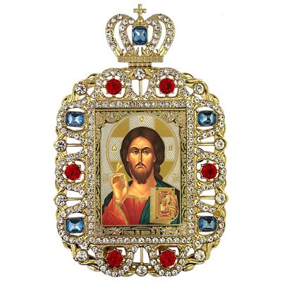 Byzantine Orthodox Christ The Teacher Ornate Gold Tone Easel Frame Icon 5.75 In