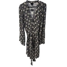 River Island Black & Tan Ethnic Artizan Front Tie Long Sleeve Dress - 18