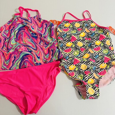 Girl s XXL 18 Pink Swirl Tankini Swimsuit- Two Piece & Fruity One Piece NEW