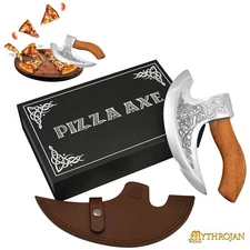 Viking Pizza Axe Handmade Stainless Steel Cutting Tool Damascus w/ Sheath & Box