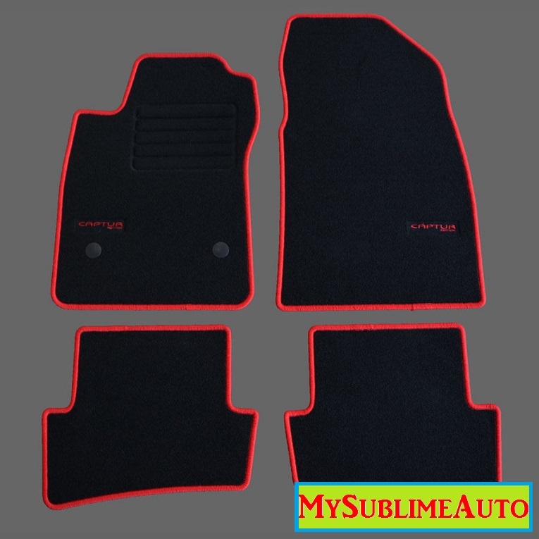Tapis de sol velours avec logo brodé rouge pour voiture Renault Captur I de 2013 à 2019