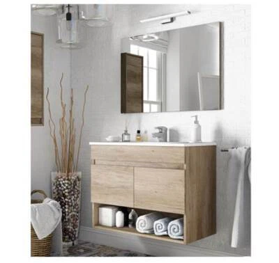 Mobile Bagno Sospeso 80 Cm Rovere con specchio (LAVABO INCLUSO) - Dakota