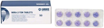 50x Miradent Mira 2 Ton Plaquetest checker Zahneinfärbetabletten Zahnbelag sehen