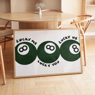 Lucky You 8 Ball Poster Green Vintage Billiards Pool Wall Art Print