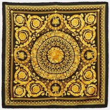 Versace BlackGold Baroque Print Silk Square Scarf