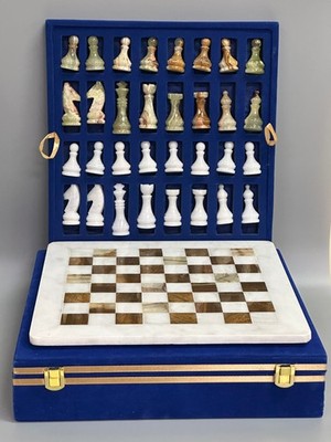 Marble Chess Set 12 inches Gift ready blue velvet box-WHITE BROWN