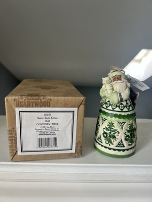 2004 Jim Shore  Santa Toile Green Bell  Ornament Hanging Bell Santa W/Cat Cute