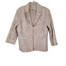 Chico's Jacquard Floral Print Hook Closure Lined Jacket Collared Size 2/ LARGE