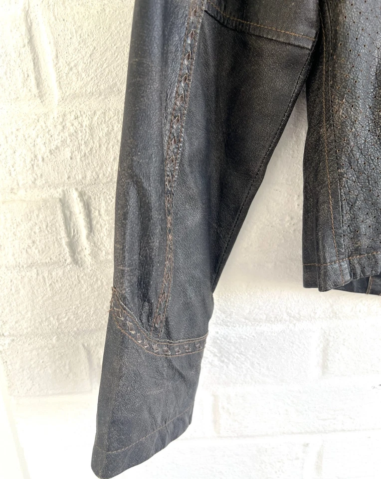 Vintage Cripple Creek Leather Jacket Zip Western Cowgirl Distressed Brown MEDIUM - Image 4 of 4