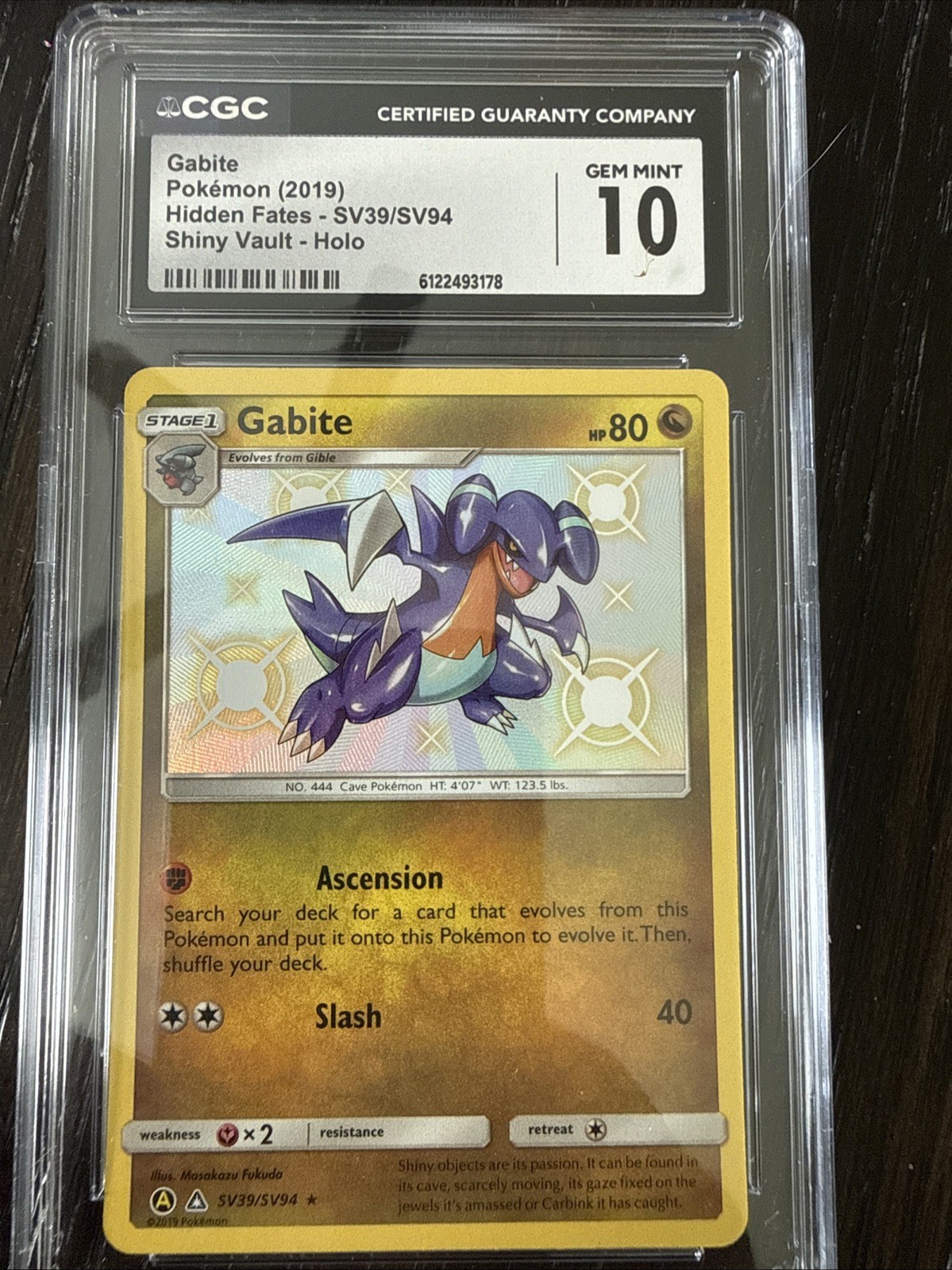 Gabite SV39/SV94 Shiny Holo Rare Hidden Fates Shiny Vault  CGC-GEM MINT 10