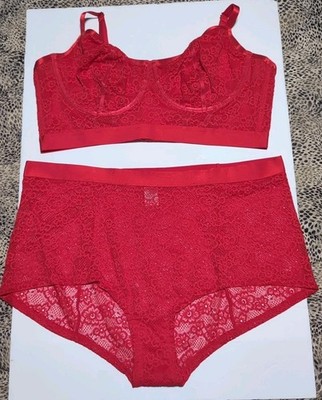 Parade Women's Lace Bralette Set Bra Panties Underwear Red Plus Size 3XL