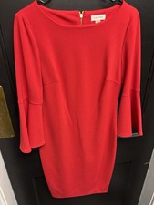 Calvin Klein Ladies Bell Sleeve Red Fitted Pencil Dress - Size 6
