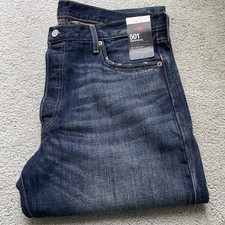 Levi  s 501 Original Premium Jeans Men  s 36Wx34L Dark Blue Distressed Button Fly