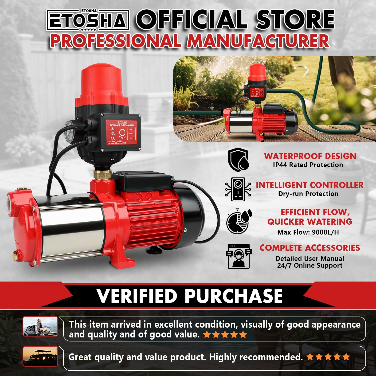 ETOSHA Water Pressure Pump 2500W High 5-Stage Tank Irrigation Farm House Garden — image 10