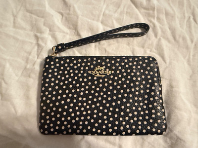 COACH Corner Zip Wristlet with Spot Print in Gold/Black Multi