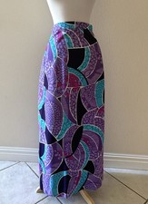 60s Vintage Maxi Purple Psychedelic BarkCloth Hawaiian Skirt Handmade Fabric M