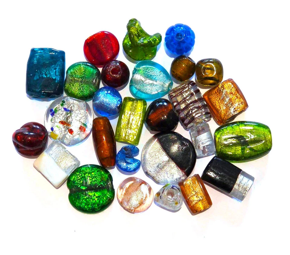 Glasperlen Lampwork Groß Perlen 500g Perlenset Silberfolien Perlenmischung Mix8 - Bild 2 von 4