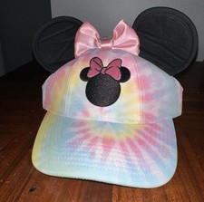 Disney Embroidered Minnie Mouse Ear Pink Bow Rainbow Tie Dye Baseball Hat Girls