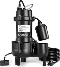 1HP 6600 GPH Submersible Sewage Pump, Heavy Duty Cast Iron Effluent Pump with