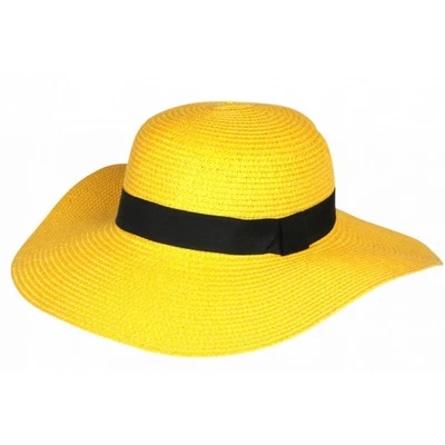 Chapeau Paille Femme Jaune Large Bord Capeline Eté Elégante Protection Soleil-T - Photo 1/4