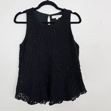 LOFT Allover Lace Sleeveless Blouse Black Small S Peplum Bottom Keyhole Back