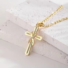 2Ct Round Cut White Moissanite Women's Cross Pendant 14K Yellow Gold Plated