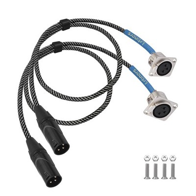 2 Pack 2FT XLR Male To D-Type Panel Female Cable 3-Pin Braided Blue Sleeve