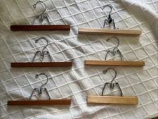 set of 6 wooden clamp pants or skirt hangers with metal clips 9" and 11