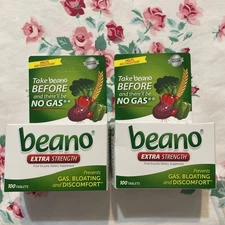 BENO Extra Strength Gas Bloating Enzyme Supplement 100 Ea 2 Boxes Sealed 9/26