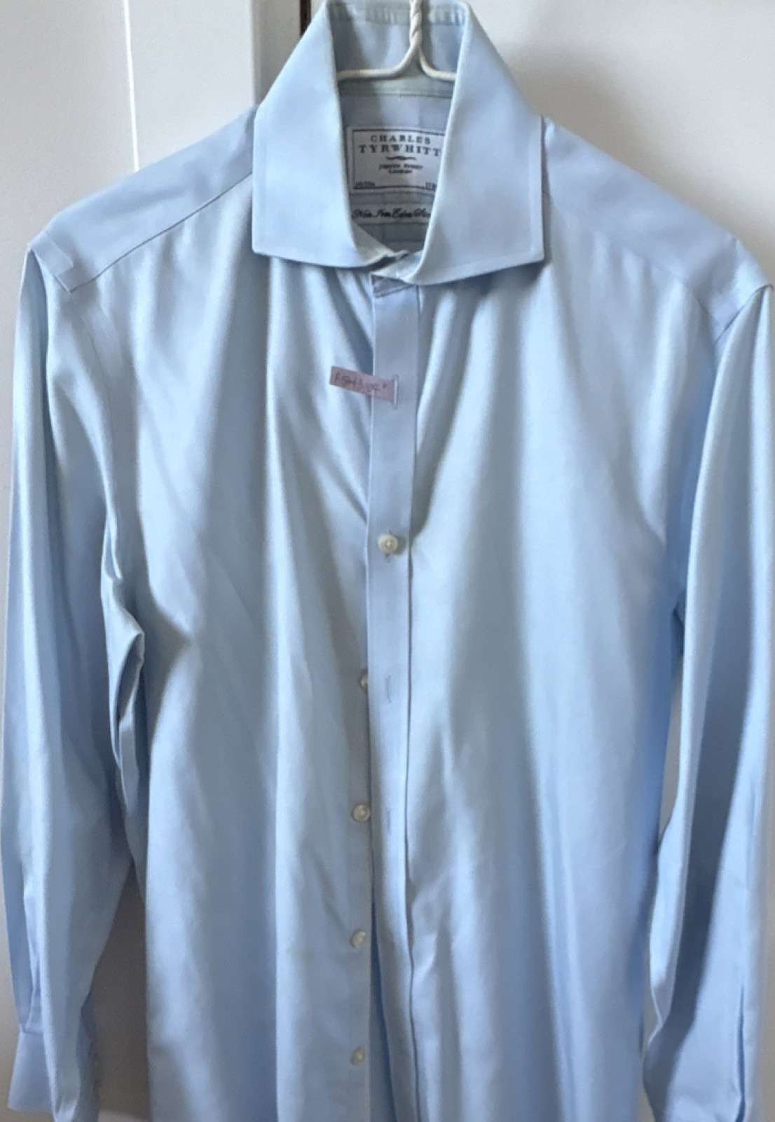 Charles Tyrwhitt Non-Iron Slim Fit Blue Solid Cotton Dress Shirt 14.5/33
