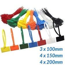 Plastic Marker Cable Tie Nylon Tag Zip Wraps Tags Write On Label 100/150/200mm