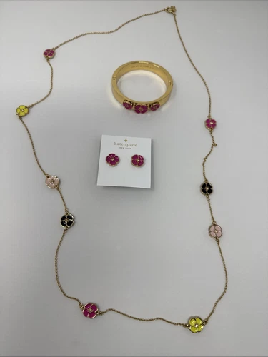 Kate Spade New York Flutter floreale smalto rosa fiori gioielli set 3 pezzi