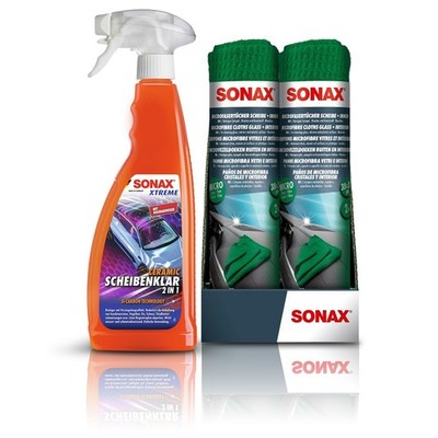 SONAX 750ml XTREME CERAMIC SCHEIBENKLAR 2 in 1 + MICROFASERTUCH SCHEIBE+INNEN #