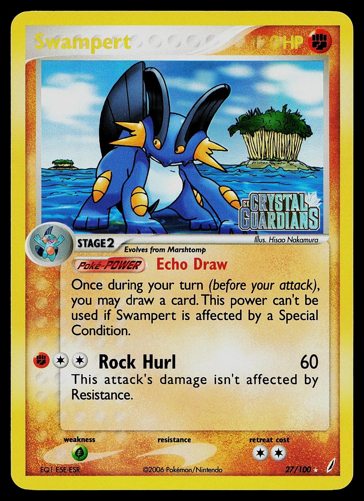 Pokemon Card - Swampert Crystal Guardians 27/100 Reverse Holo Rare Stamped