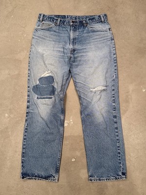 Vintage Levi s Orange Tab Distressed Patchwork Jeans W35xL28.5 Blue Denim Rare