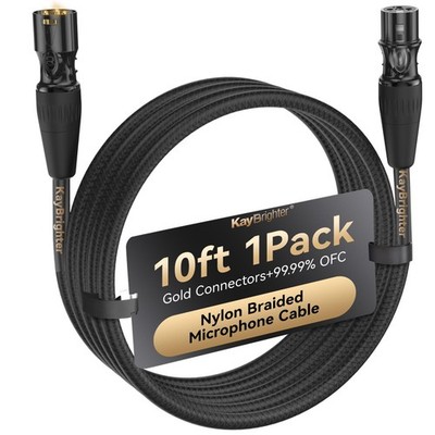 Microphone XLR Cable 10ft 1-Pack, 3-Pin Gold Plated Rean-Neutrik Connectors, ...