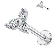 14K Gold Threadless Earring, CZ Nose Stud, Cartilage Tragus Helix Jewelry 6/8mm