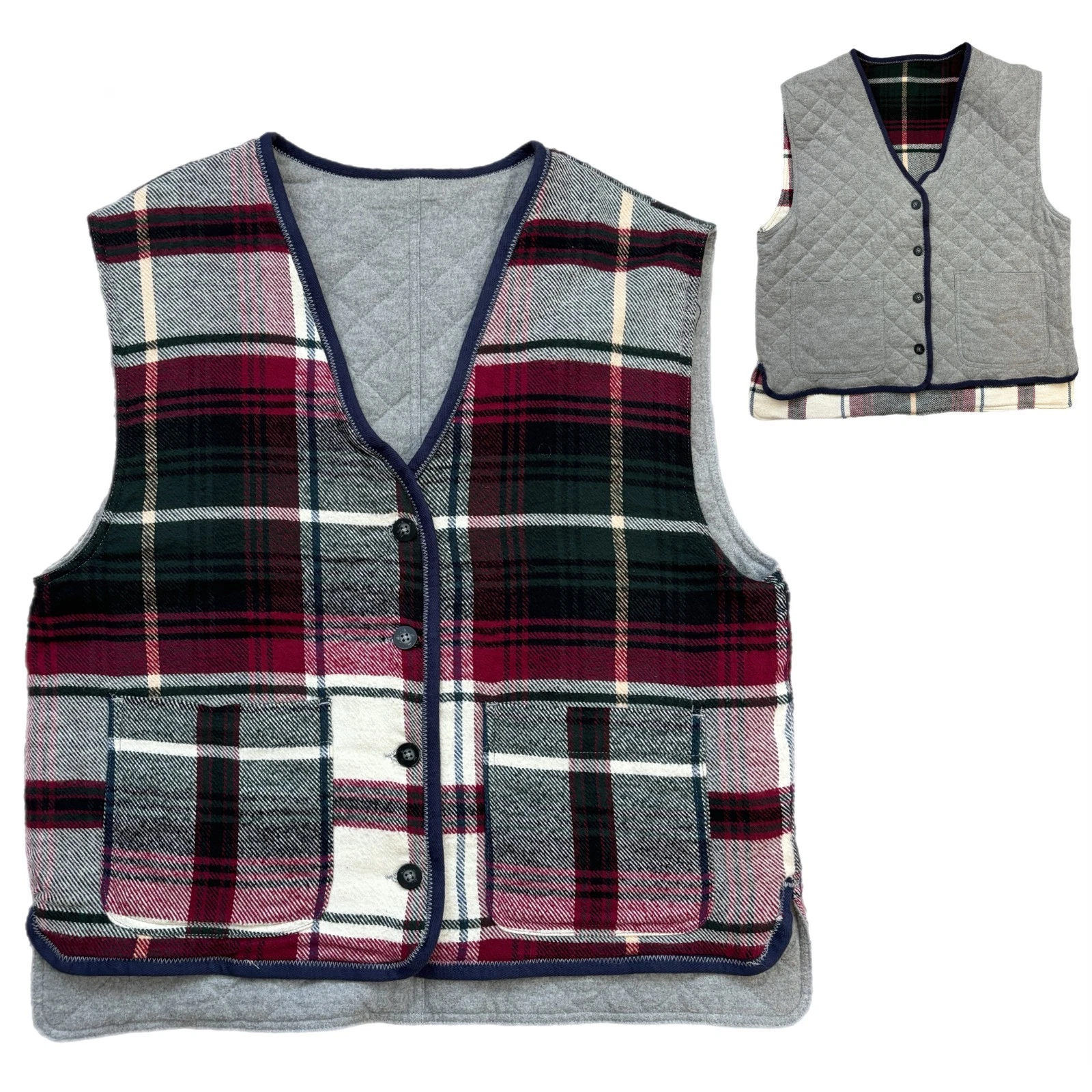 Alexander Julian Mens Quilted Plaid Flannel Vest Large Vintage Reversible