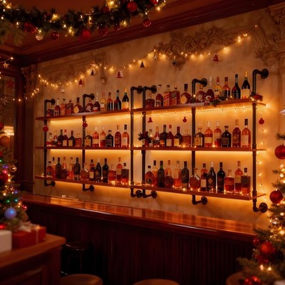 55'' Modern Wall Mounted Wine Rack with LED Lights, 3-Tiers Industrial Pipe Li...