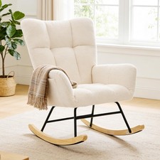 DUMOS Nursery Rocking Chair Teddy Upholstered, Comfy Glider Rocker with High ...