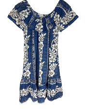 Jade Fashion Hawaiian Muumuu Midi Dress Ruffle Cotton Floral Blue Size Large