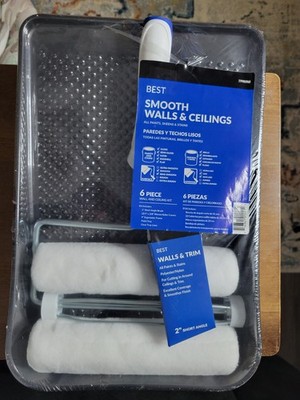 Best Smooth Walls & Ceilings 6 Piece Kit Painting DIY Brushes/Rolls and tray NOB