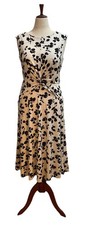 Lauren Ralph Lauren Black Label Dress Women Size 10 Midi Black White Print Ruche