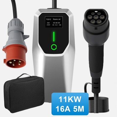 Mobile Wallbox EV Ladegerät 11kW Typ 2 5m Ladekabel 5-poligen 6-16A CEE Stecker