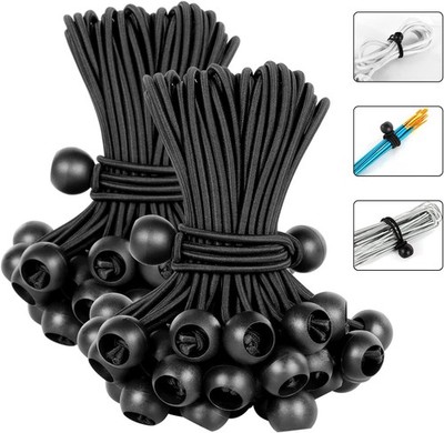 6'' Ball Bungee Bungie Cord 25-100Pack  Black Heavy Duty Canopy Tarp Tie Downs