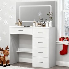 5 Drawers Vanity Makeup Desk Set with Large LED Lighted Makeup Mirror White